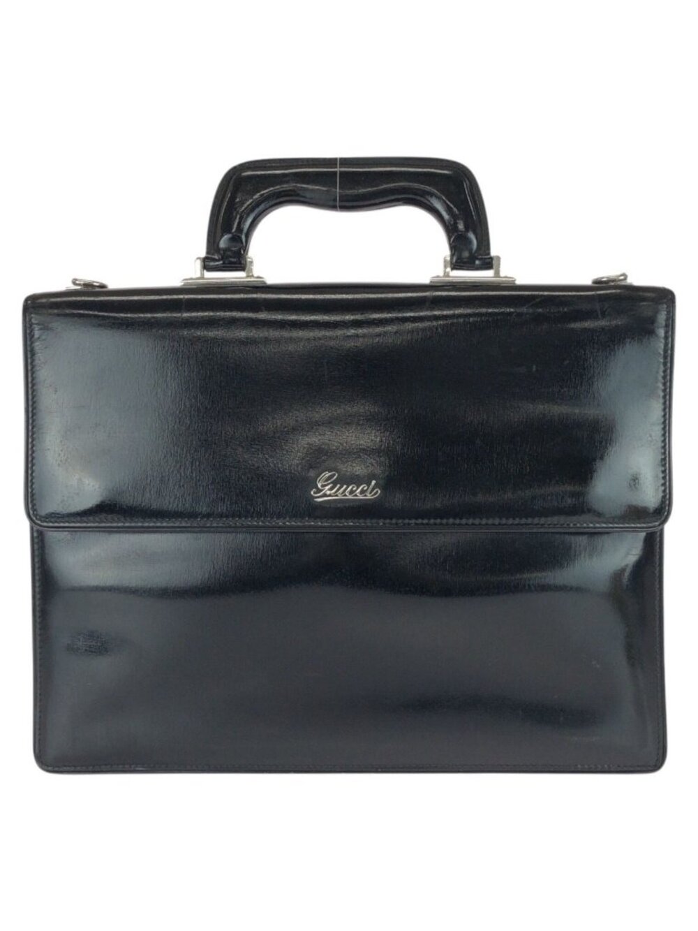 Gucci Vintage Black Silver Leather Business Briefcase